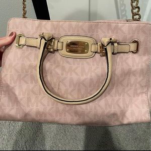 Michael Kors Hamilton Large Satchel Purse Hard To Find Pink Signature